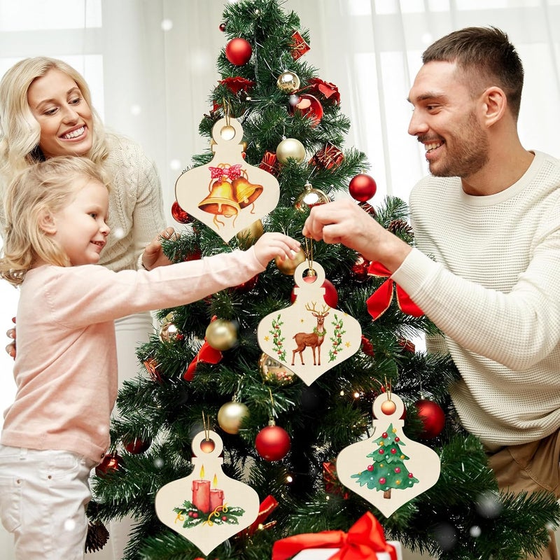 Sophena Large Christmas Wooden Ornaments to Paint 10Pcs, DIY Blank Unfinished Bell Wood Cutout Ornament for Crafts Hanging Decorations, Halloween Thanksgiving Wedding Birthday Party Decoration - Image 2